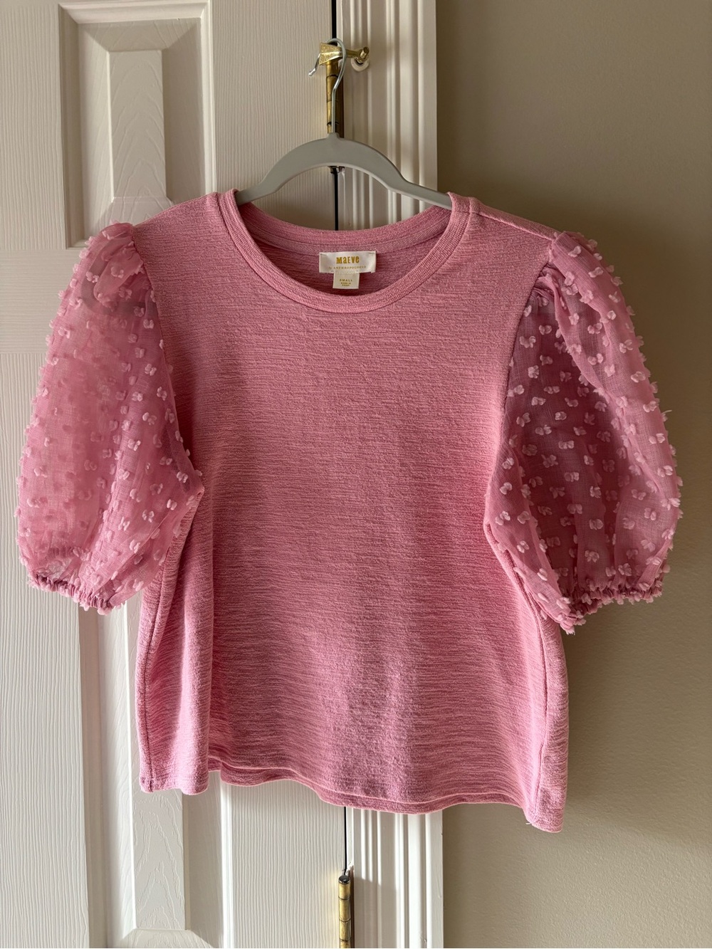 Maeve Pink Puff-Sleeve Knit Top